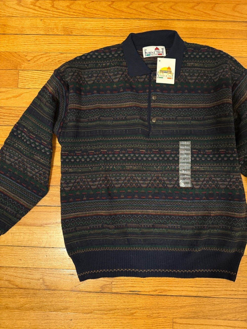 Florence Tricot Patterned Men's Knit Polo Sweater M